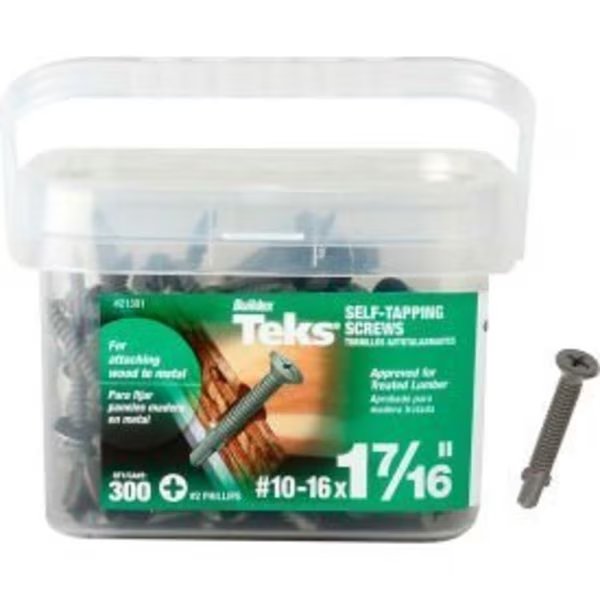 Sheet Metal Screw, #10-16 x 1-7/16 in, Steel Flat Head Phillips Drive, Itw, Mfr#: 21381